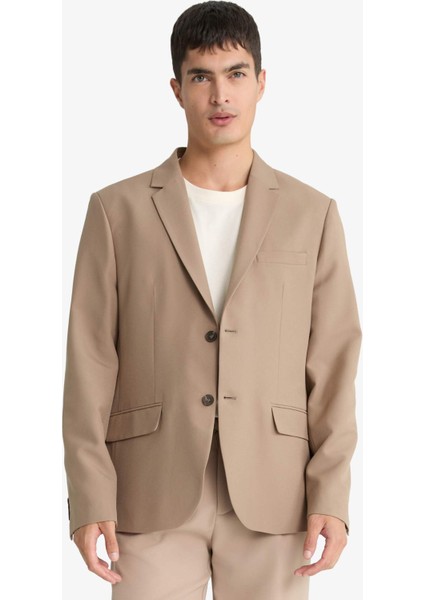 Slim Fit Dar Kesim Twill Düğmeli Blazer Ceket F7232AX25AU