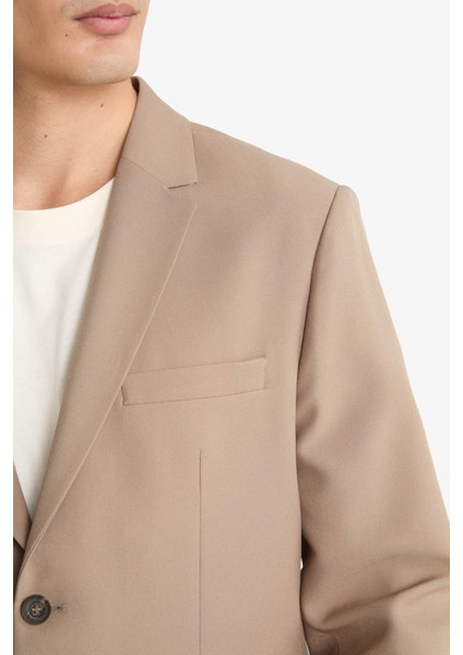 Slim Fit Dar Kesim Twill Düğmeli Blazer Ceket F7232AX25AU