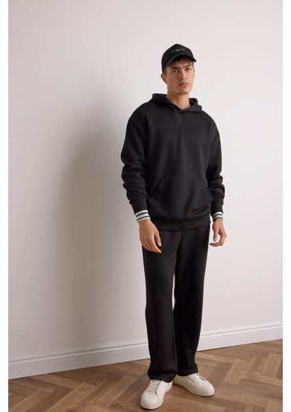 Boxy Fit Kapüşonlu Kanguru Cepli Jakarlı Sweatshirt E9308AX25AU fiyatları