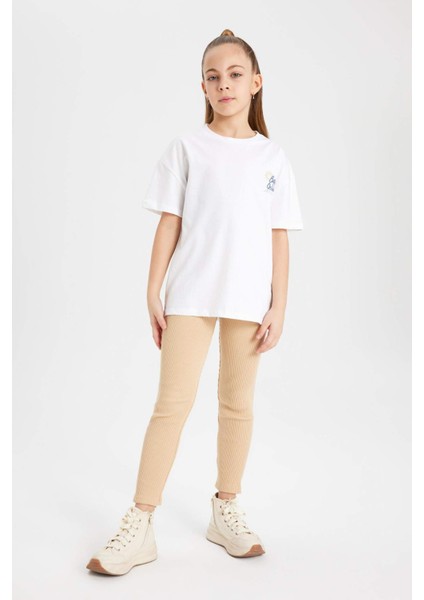 Kız Çocuk Uzun Boy Fitilli Kaşkorse Basic Düz Tayt B6403A824SM