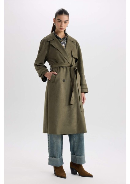Regular Fit Smokin Yaka Kemerli Cepli Uzun Süet Trençkot D5799AX25SP modelleri