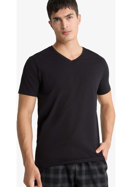 Slim Fit Dar Kesim V Yaka Üst D6187AX25WN