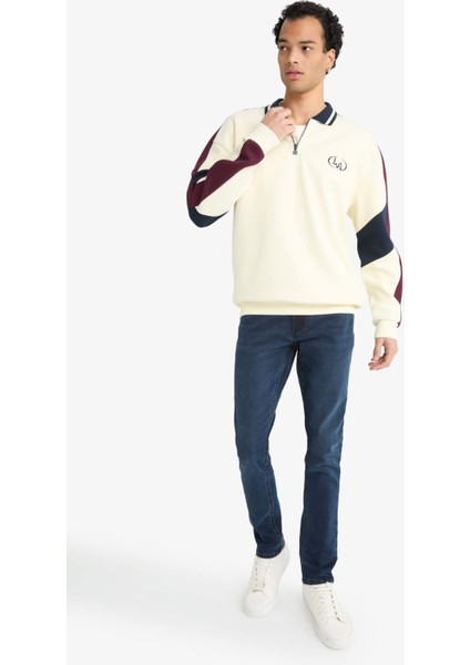 Boxy Fit Dik Yaka Fermuarlı Baskılı Sweatshirt F0114AX25AU fırsatları