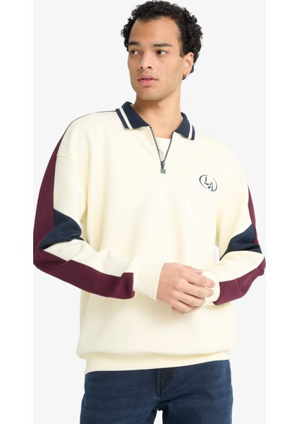 Boxy Fit Dik Yaka Fermuarlı Baskılı Sweatshirt F0114AX25AU indirimleri