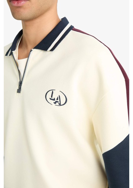 Boxy Fit Dik Yaka Fermuarlı Baskılı Sweatshirt F0114AX25AU