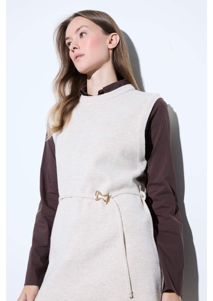 Bisiklet Yaka Kemer Detaylı Triko Süveter F0156AX25WN modelleri