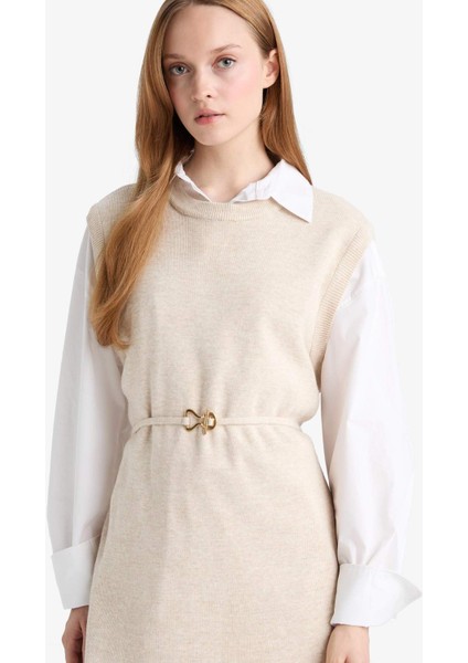 Bisiklet Yaka Kemer Detaylı Triko Süveter F0156AX25WN fırsatları