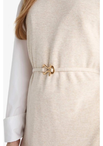 Bisiklet Yaka Kemer Detaylı Triko Süveter F0156AX25WN