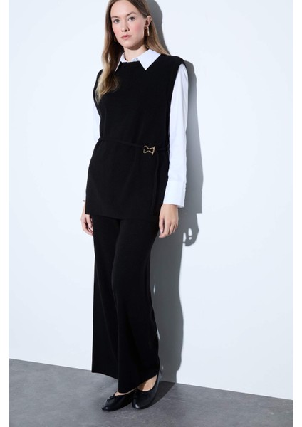 Bisiklet Yaka Kemer Detaylı Triko Süveter F0156AX25WN fiyatları