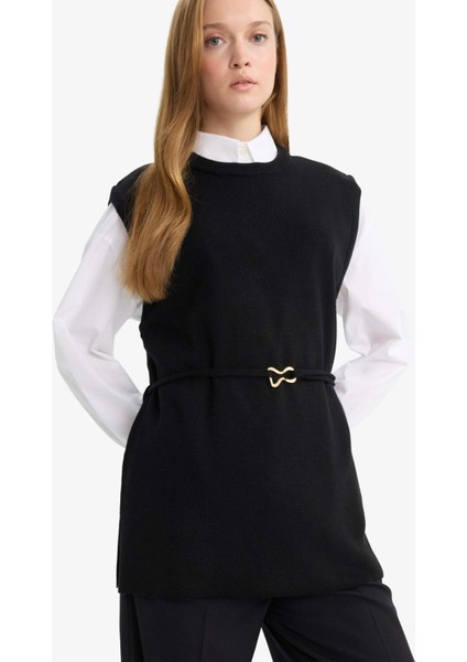 Bisiklet Yaka Kemer Detaylı Triko Süveter F0156AX25WN fırsatları