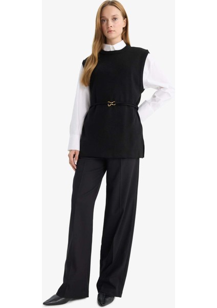 Bisiklet Yaka Kemer Detaylı Triko Süveter F0156AX25WN indirimleri