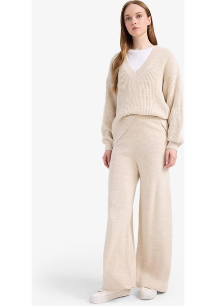 Relax Fit Triko Pantolon Basic Düz Beli Lastikli Geniş Paça V0088AZ25WN fırsatları