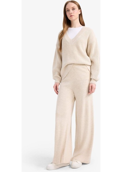 Relax Fit Triko Pantolon Basic Düz Beli Lastikli Geniş Paça V0088AZ25WN