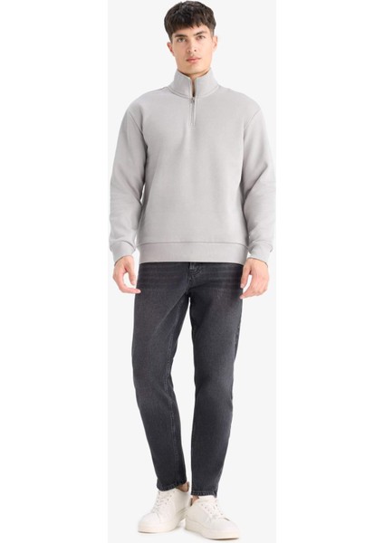 Regular Fit Dik Yaka Yarım Fermuarlı İçi Yumuşak Tüylü Basic Düz Sweatshirt X7405AZ25AU indirimleri