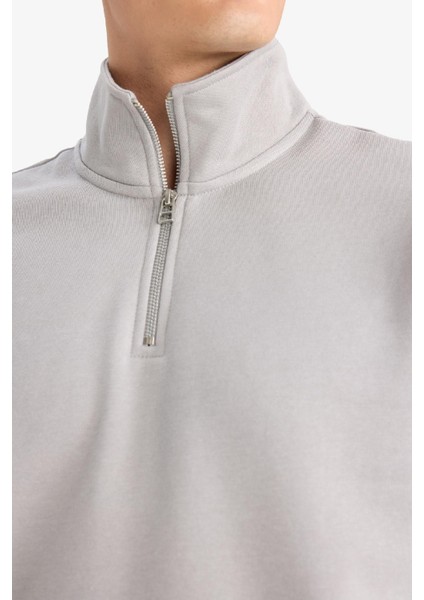 Regular Fit Dik Yaka Yarım Fermuarlı İçi Yumuşak Tüylü Basic Düz Sweatshirt X7405AZ25AU