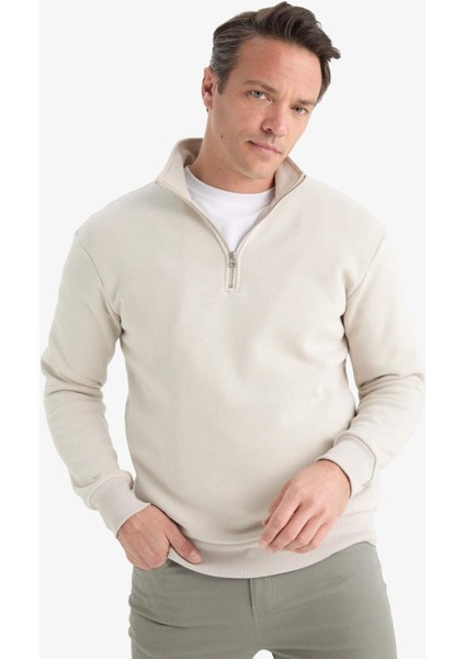 Regular Fit Dik Yaka Yarım Fermuarlı İçi Yumuşak Tüylü Basic Düz Sweatshirt X7405AZ25AU modelleri