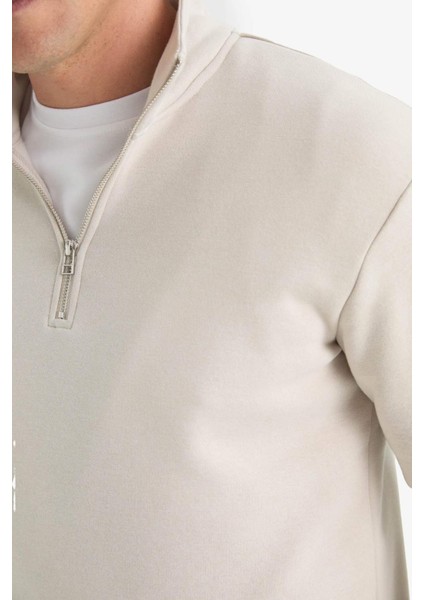Regular Fit Dik Yaka Yarım Fermuarlı İçi Yumuşak Tüylü Basic Düz Sweatshirt X7405AZ25AU