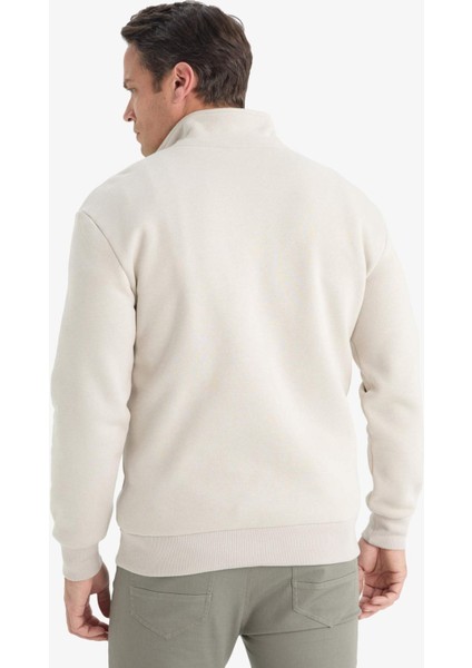 Regular Fit Dik Yaka Yarım Fermuarlı İçi Yumuşak Tüylü Basic Düz Sweatshirt X7405AZ25AU