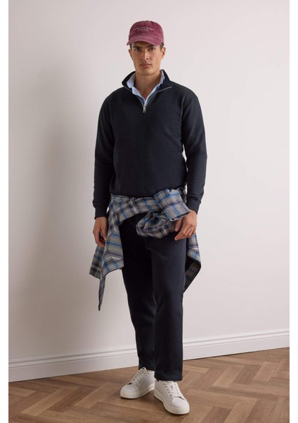 Regular Fit Dik Yaka Yarım Fermuarlı İçi Yumuşak Tüylü Basic Düz Sweatshirt X7405AZ25AU fiyatları