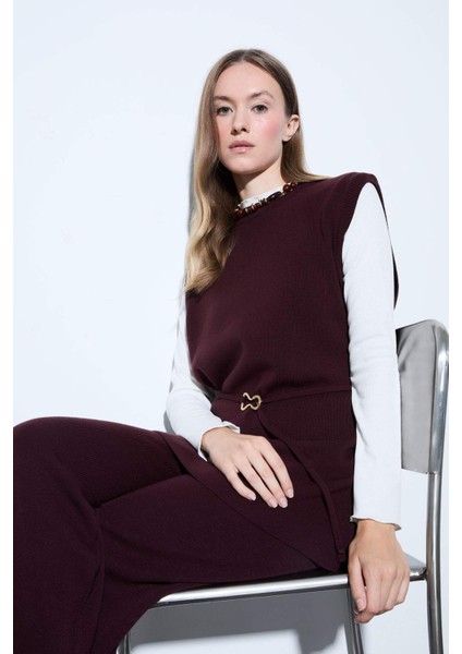 Bisiklet Yaka Kemer Detaylı Triko Süveter F0156AX25WN modelleri