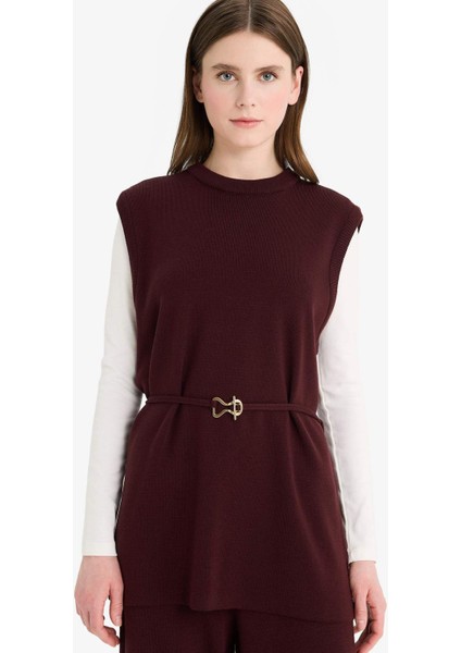 Bisiklet Yaka Kemer Detaylı Triko Süveter F0156AX25WN