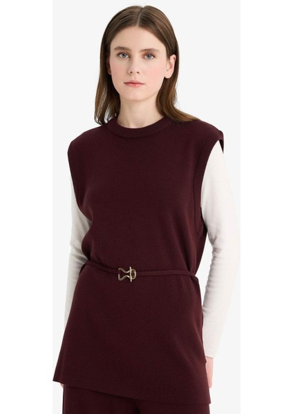 Bisiklet Yaka Kemer Detaylı Triko Süveter F0156AX25WN