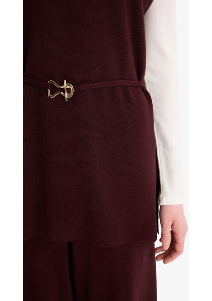 Bisiklet Yaka Kemer Detaylı Triko Süveter F0156AX25WN