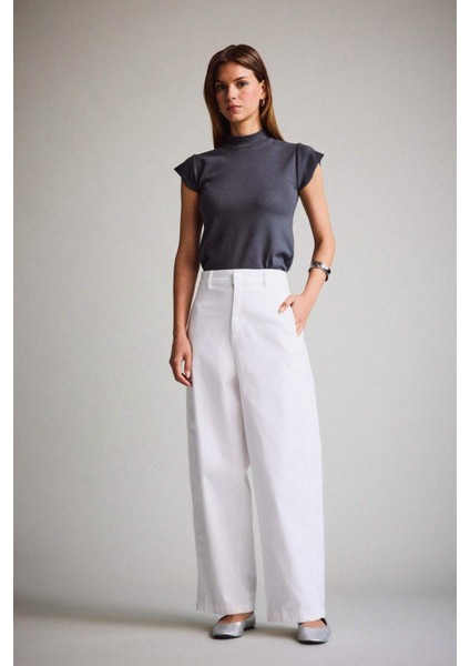 Barrel Fit Çift Cepli Yüksek Bel Düz Paça Gabardin Pantolon fiyatları