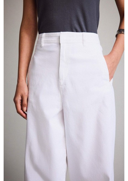 Barrel Fit Çift Cepli Yüksek Bel Düz Paça Gabardin Pantolon indirimleri