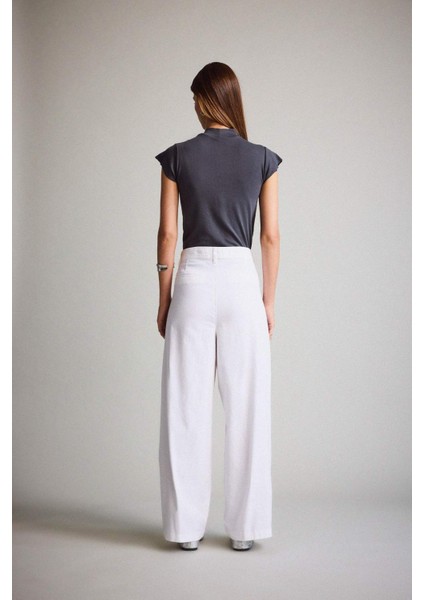 Barrel Fit Çift Cepli Yüksek Bel Düz Paça Gabardin Pantolon