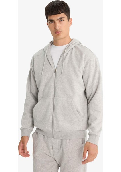 Relax Fit Kapüşonlu İçi Yumuşak Tüylü Basic Düz Cepli Kalın Fermuarlı Sweatshirt D7599AX25AU indirimleri