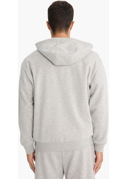 Relax Fit Kapüşonlu İçi Yumuşak Tüylü Basic Düz Cepli Kalın Fermuarlı Sweatshirt D7599AX25AU