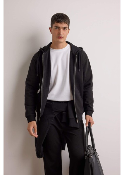 Comfort Fit Kapüşonlu İçi Yumuşak Tüylü Basic Düz Cepli Kalın Fermuarlı Sweatshirt D7599AX25AU modelleri