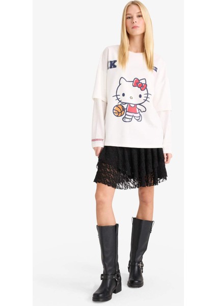 Coool Hello Kitty Oversize Geniş Kalıp Bisiklet Yaka Uzun Kollu Tişört F8920AX25AU fiyatları
