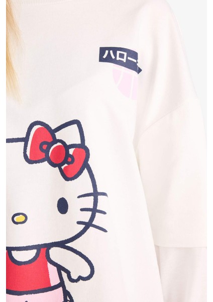 Coool Hello Kitty Oversize Geniş Kalıp Bisiklet Yaka Uzun Kollu Tişört F8920AX25AU indirimleri