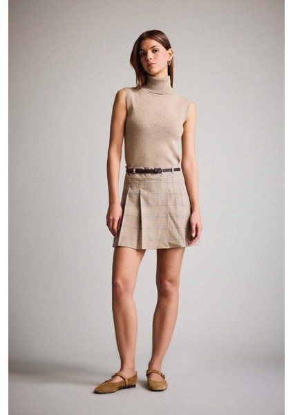 A Kesim Kareli Normal Bel Mini Etek F9112AX25AU