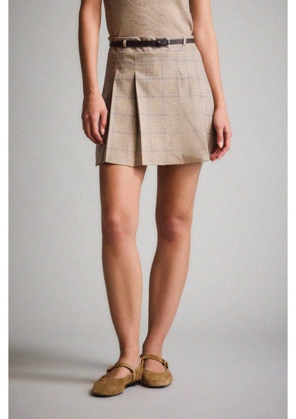 A Kesim Kareli Normal Bel Mini Etek F9112AX25AU indirimleri