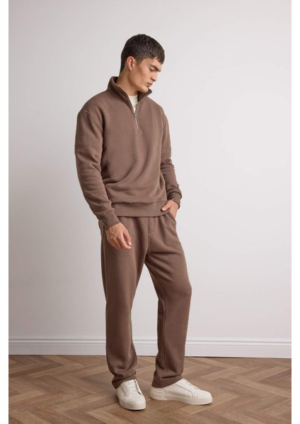 Regular Fit Dik Yaka Yarım Fermuarlı İçi Yumuşak Tüylü Basic Düz Sweatshirt X7405AZ25AU fiyatları