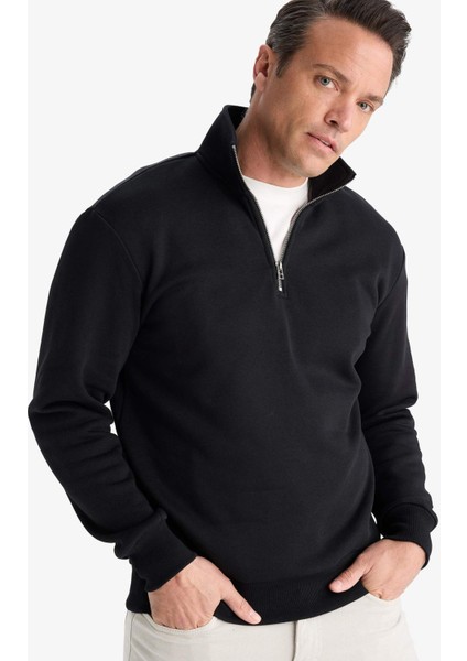 Regular Fit Dik Yaka Yarım Fermuarlı İçi Yumuşak Tüylü Basic Düz Sweatshirt X7405AZ25AU modelleri
