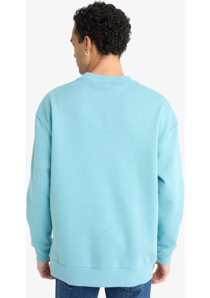 Boxy Fit Bisiklet Yaka İçi Yumuşak Tüylü Baskılı Sweatshirt X8282AZ25AU