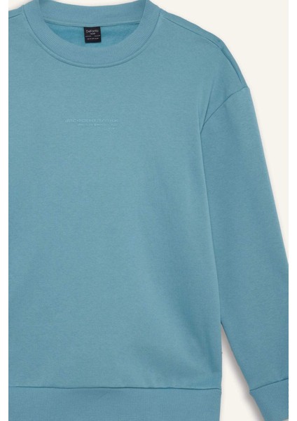 Boxy Fit Bisiklet Yaka İçi Yumuşak Tüylü Baskılı Sweatshirt X8282AZ25AU