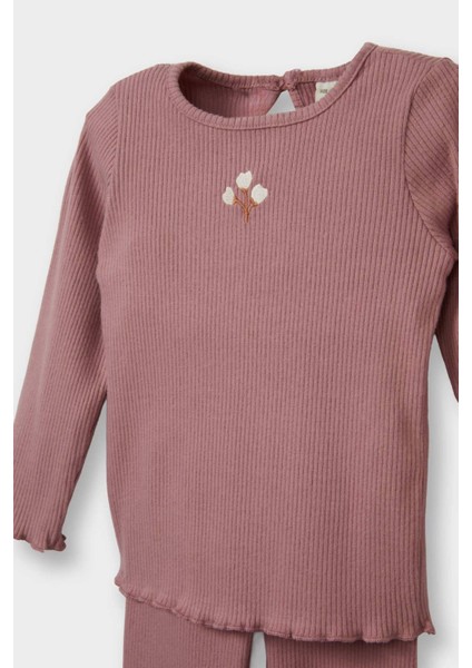 Kız Bebek 2'li Takım Çiçekli Fitilli Kaşkorse Uzun Kollu Tişört Üst Beli Lastikli Alt Y1122A224AU modelleri