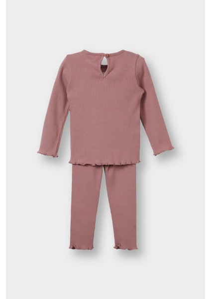 Kız Bebek 2'li Takım Çiçekli Fitilli Kaşkorse Uzun Kollu Tişört Üst Beli Lastikli Alt Y1122A224AU