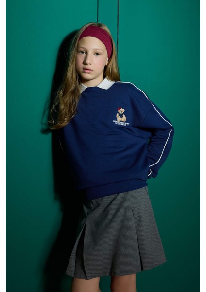 Kız Çocuk Oversize Geniş Kalıp Bisiklet Yaka Baskılı Sweatshirt F2250A825AU modelleri