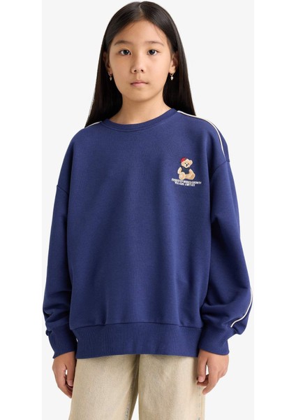 Kız Çocuk Oversize Geniş Kalıp Bisiklet Yaka Baskılı Sweatshirt F2250A825AU