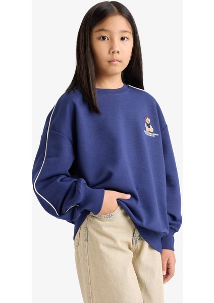Kız Çocuk Oversize Geniş Kalıp Bisiklet Yaka Baskılı Sweatshirt F2250A825AU