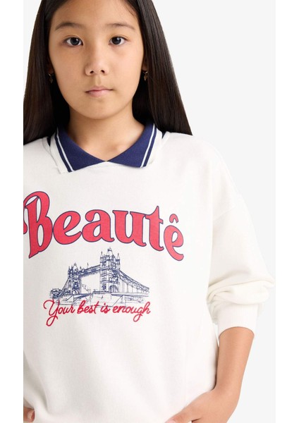 Kız Çocuk Relax Fit Polo Yaka Baskılı Sweatshirt F2251A825AU