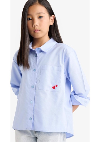 Kız Çocuk Oversize Geniş Kalıp Oxford Uzun Kollu Gömlek F2274A825AU