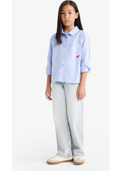 Kız Çocuk Oversize Geniş Kalıp Oxford Uzun Kollu Gömlek F2274A825AU fiyatları