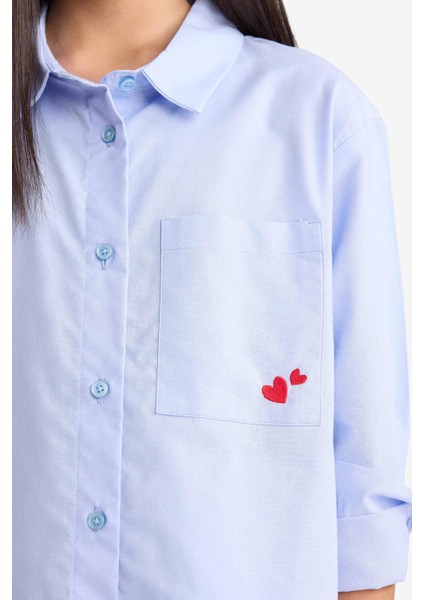 Kız Çocuk Oversize Geniş Kalıp Oxford Uzun Kollu Gömlek F2274A825AU indirimleri
